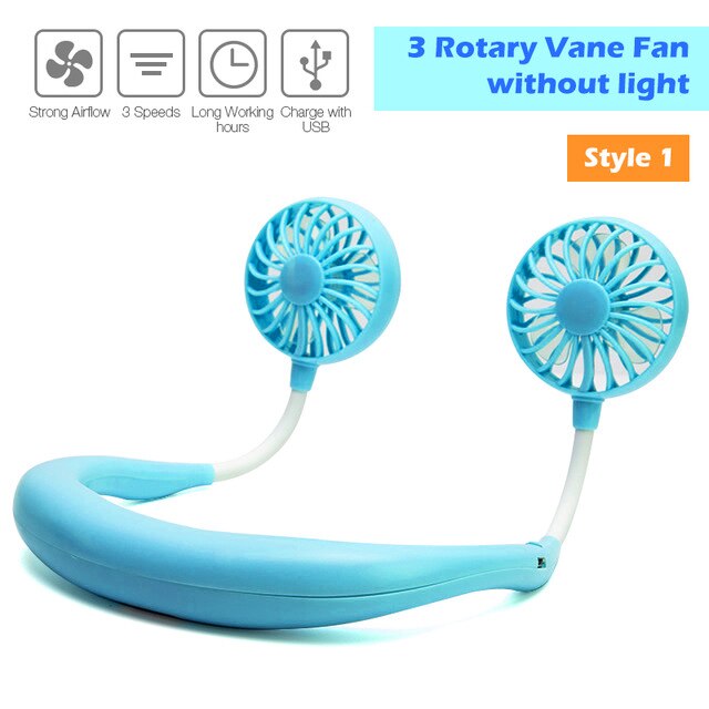 Mini Fan 2000Mah Oplaadbare Usb Fan Draagbare Handheld Fan 3-Speed Mini Usb Handy Kleine Desktop Cooling Neck fan Koeler: blue-1