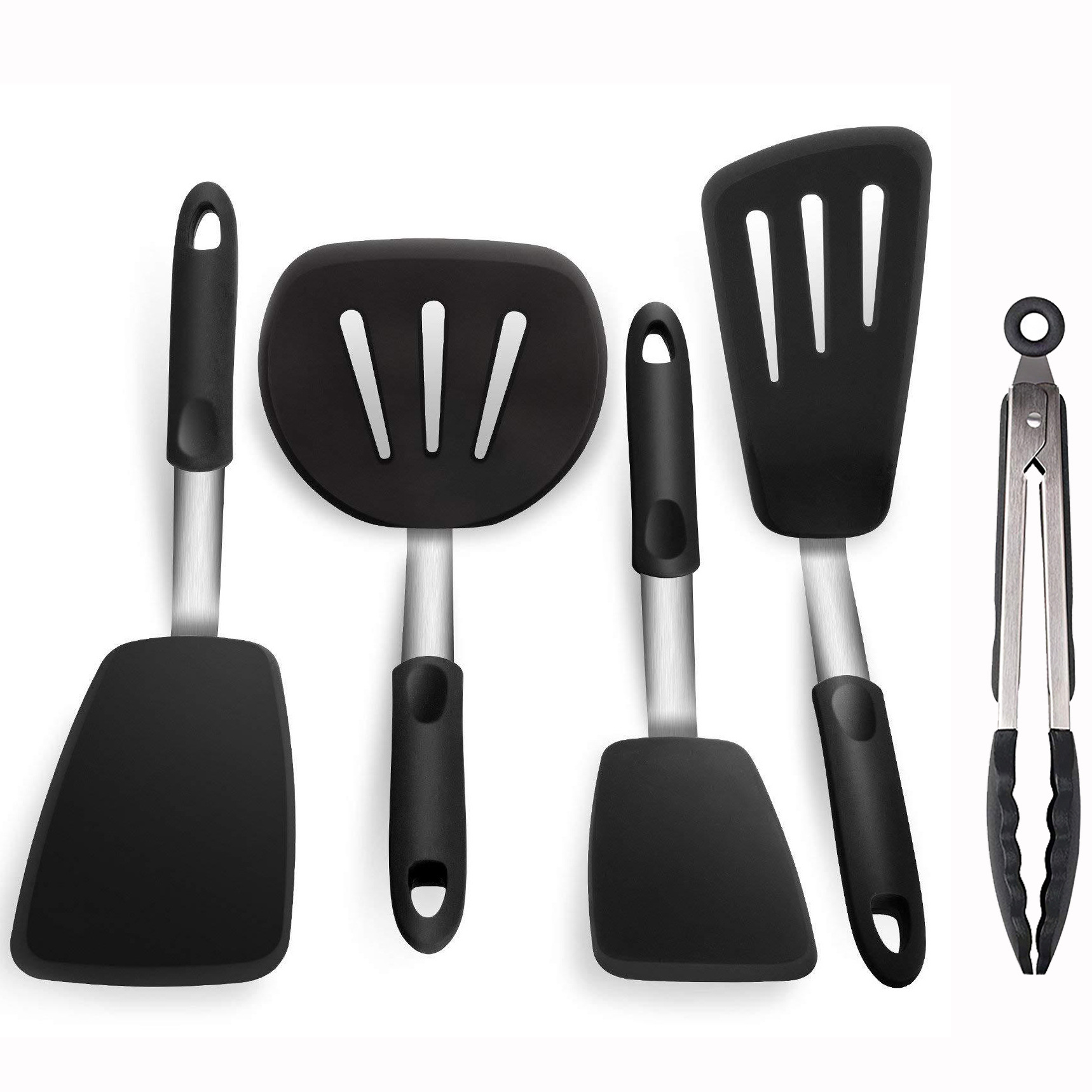 Food Grade Silicone Cooking Tool Convenience Kitchen Shovel Cookware High Temperature Resistance Spatula Utilities Supplies Item: 5PCS Black