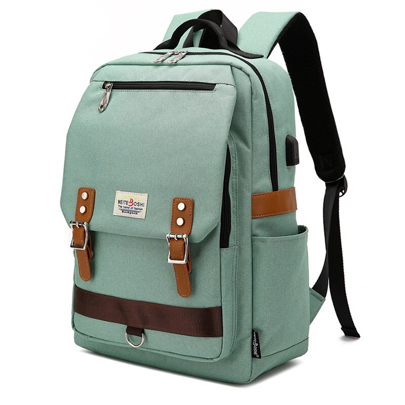 Vintage Laptop Backpack with USB Charging Port, Water Resistant Travelling Backpack Casual Daypacks School Shoulder Bag: Green