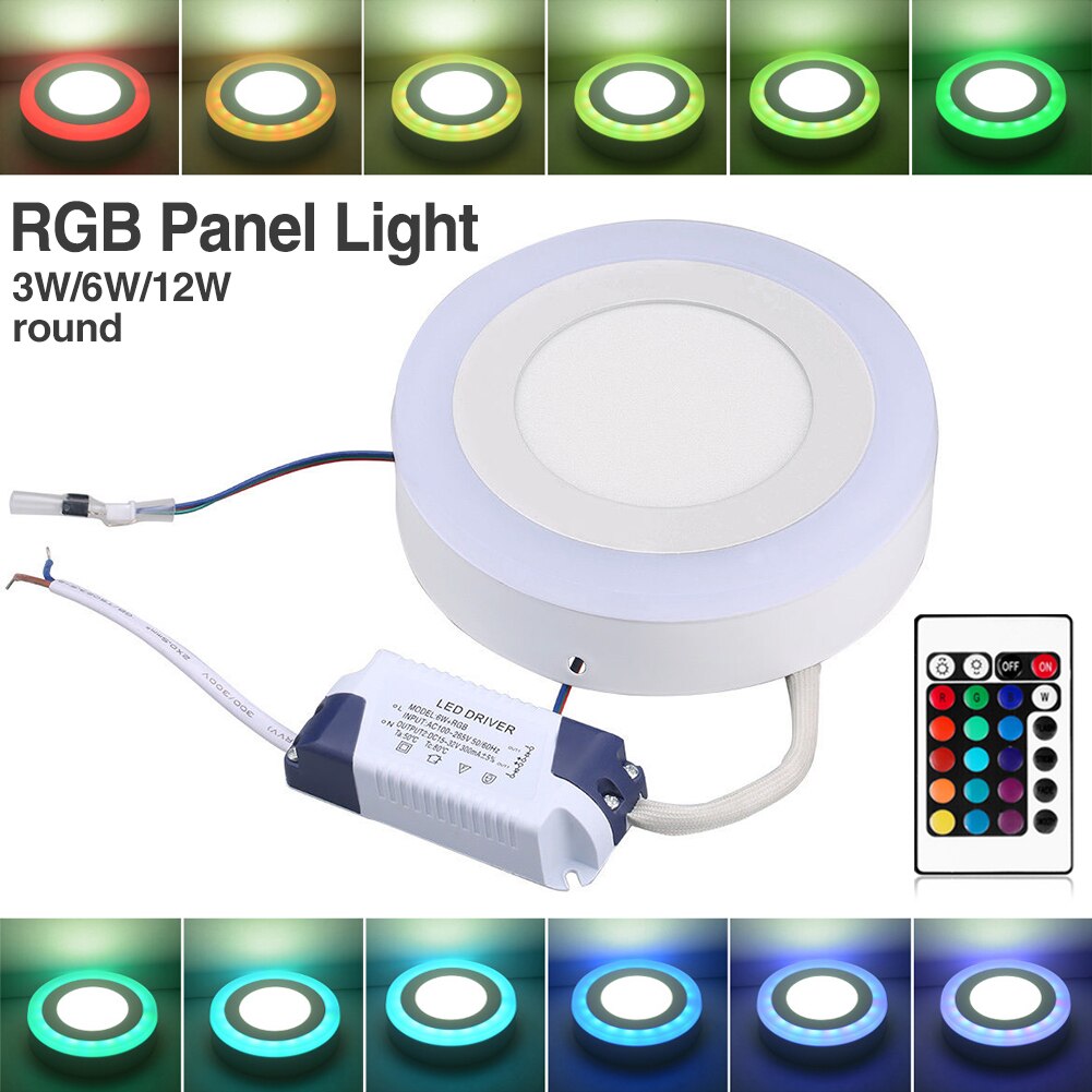 Rgb Plafondlamp Ronde Vierkante Dimbare Rgb Led Oppervlak Verzonken Panel Licht Kleurrijke Paneel Licht + Afstandsbediening 5W 9W 16W
