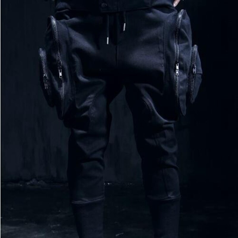 noir blanc maigre grandes poches pantalons hommes Hip Hop Streetwear Jogger Harem pantalon mâle mince décontracté pantalon pieds pantalon