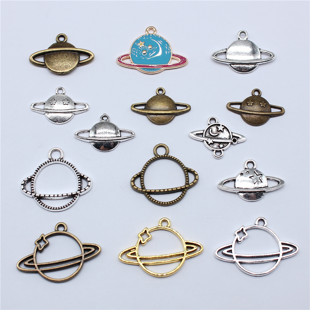 20pcs Saturn Planet Spark Star Solar System Saturn Universe Planet Charms For Jewelry Making