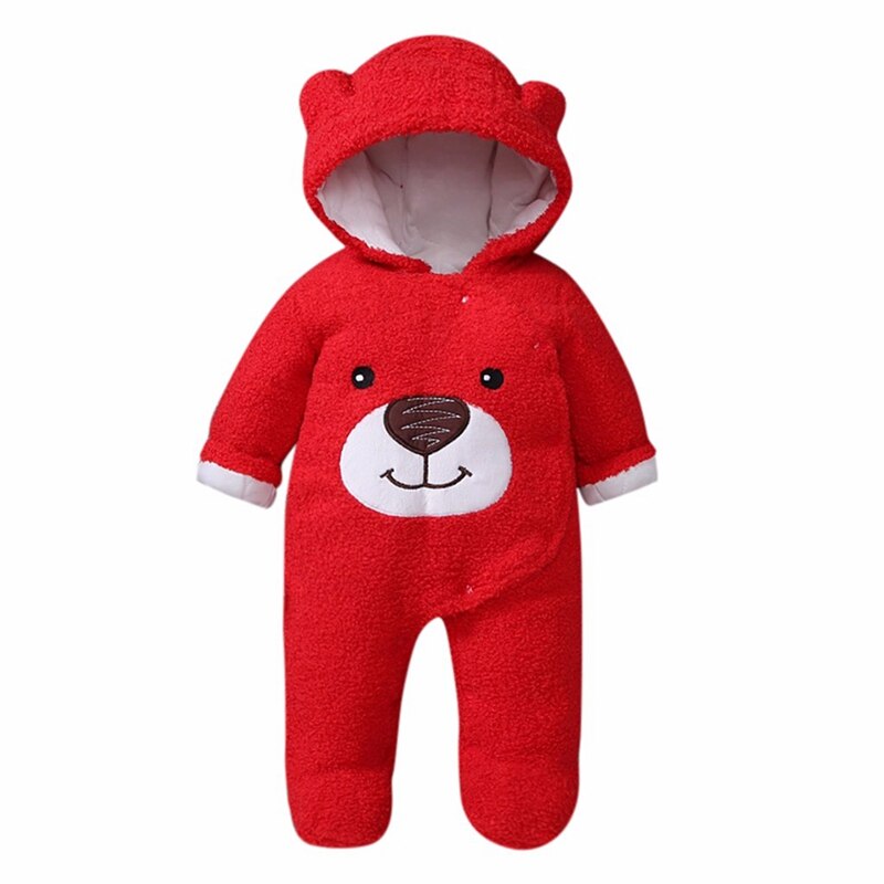 Baby Winter Jumpsuit Lange Mouwen Cartoon Beer Jas Zip Dikke Snowsuit Hoodie Jas Romper Stijl Voor Baby meisjes Jongens: Red / 66