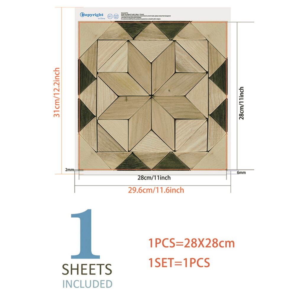 Wood Pattern Wall Tile Stickers Waterproof Retro Pattern Tile Floor Stair Sticker Bathroom Kitchen Decoration