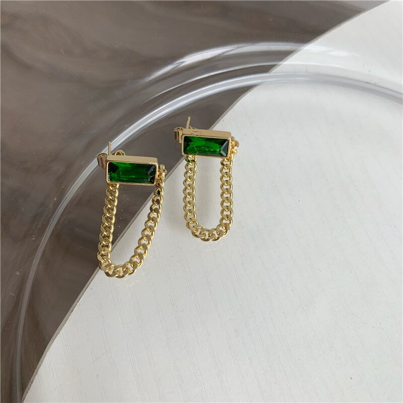 Vintage Groene Hart Crystal Earring Vrouwen Bruiloft Vierkante Zirkoon Oorbel Sieraden Engagement Banket Anniversary: ER21Y0896