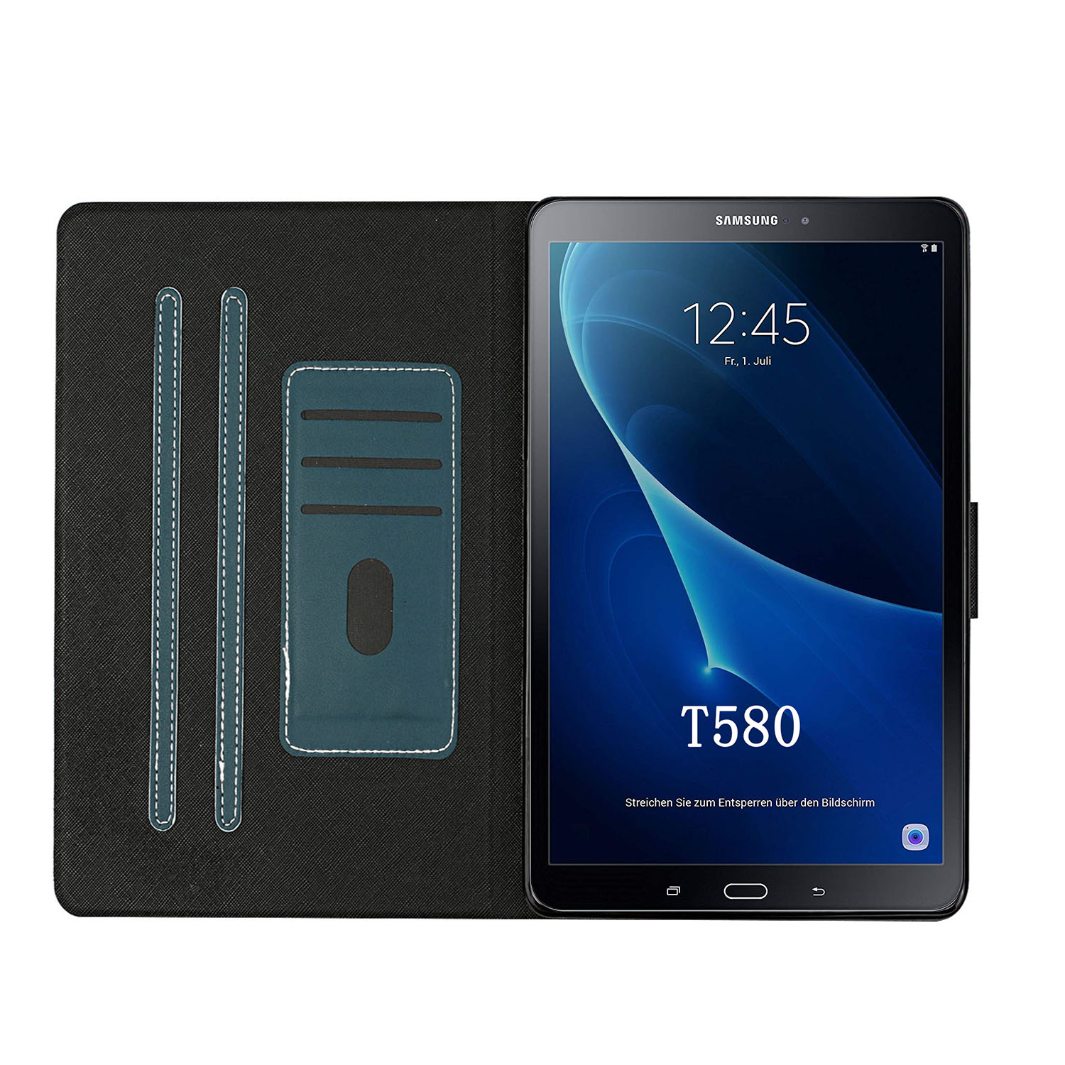 Solid fodral för samsung galaxy tab a  a6 10.1 tum ) sm -t580 sm-t 580 t585 täckplatta tablet ställ caqa med kortplatser för plånbok + penna