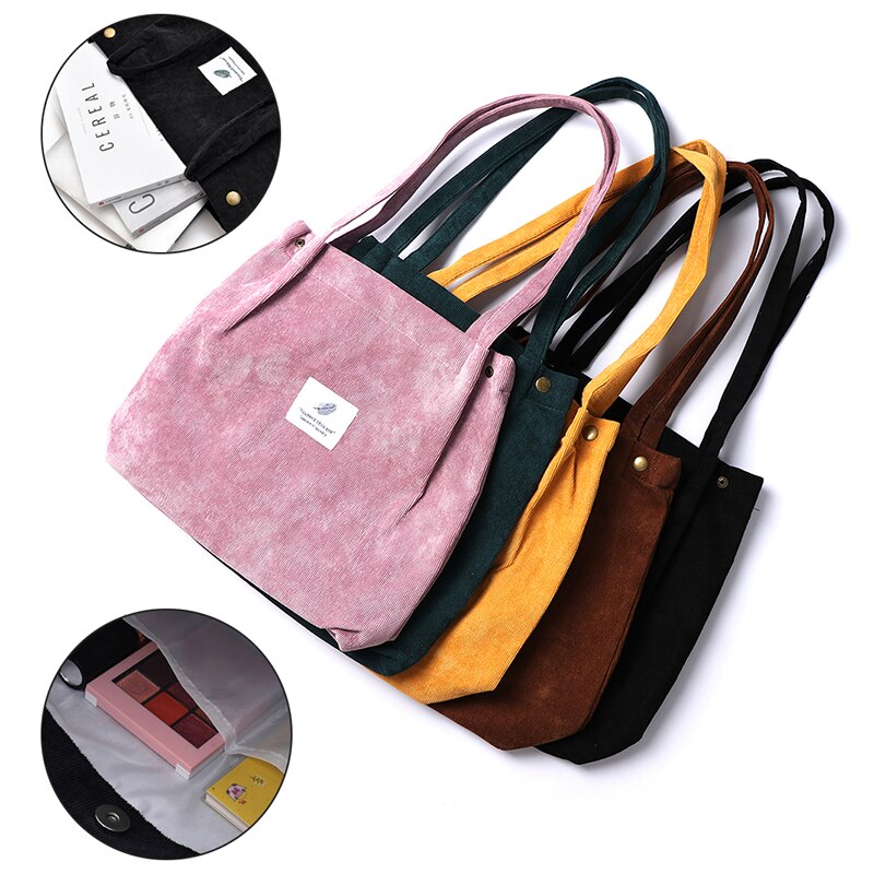 Femme toile tissu sac à bandoulière femmes velours côtelé sac à provisions environnement stockage sac à main réutilisable pliable Eco épicerie fourre-tout