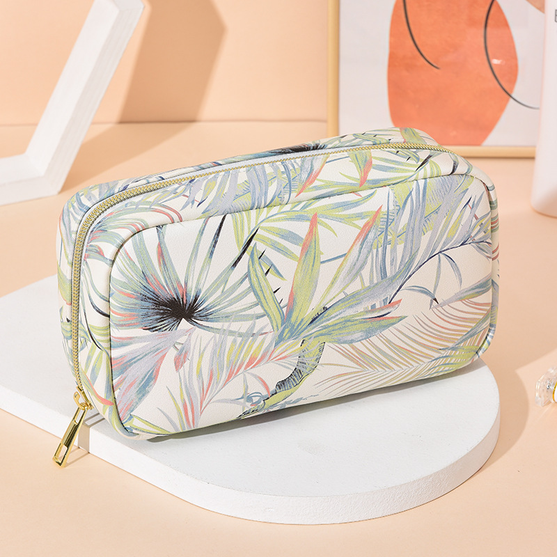 1Pc Vrouwen Luipaard Make-Up Tas Rits Waterdichte Pu Lederen Cosmetische Bag Vrouwelijke Reizen Make Up Organizer Beauty Case: Green Leaf