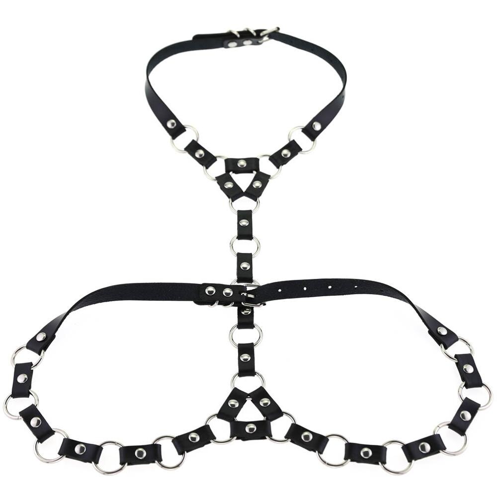 Mode Punk PU Lederen Harnas Body Met O-Ring Choker Bondage Taille Riemen: black