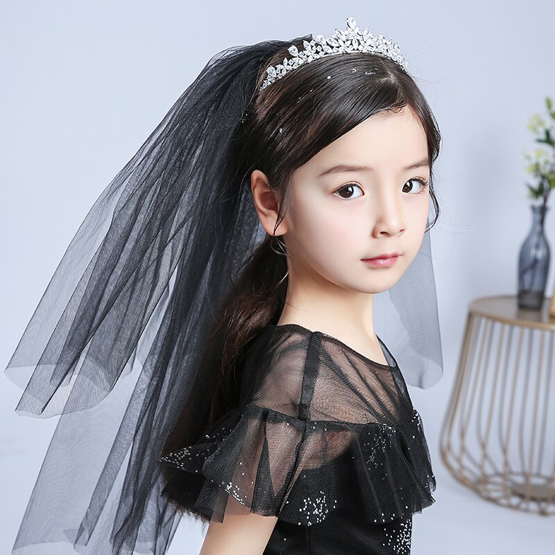 Velos De primera comunión para niñas, velo De tul con peine, corto, De flores, 7 colores, blanco, negro, rojo y rosa