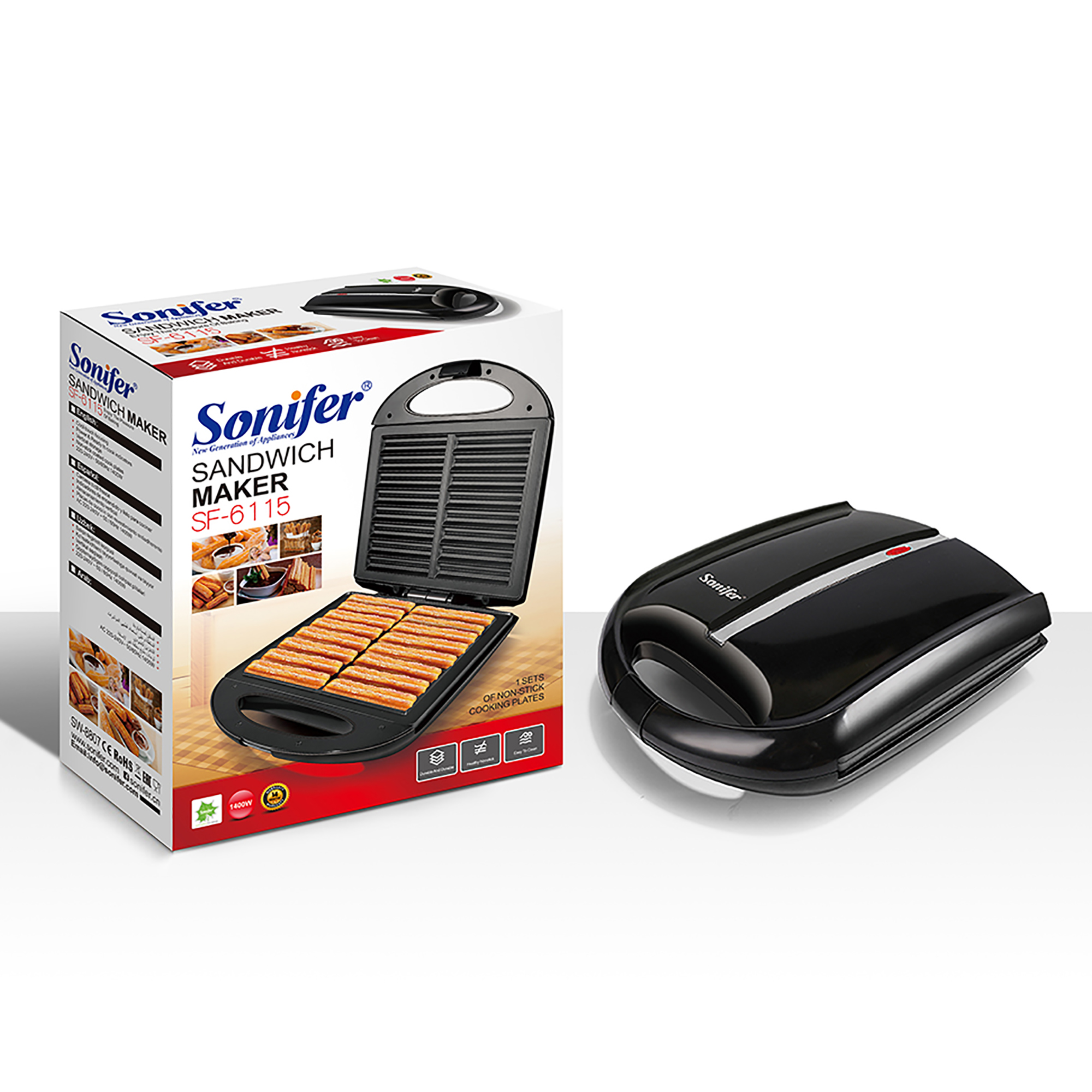 Hiszpania Churros elektryczny opiekacz robić kanapek 1400W gotowanie urządzenia kuchenne śniadanie gofry maszyna nieprzywierająca żeliwna patelnia Sonifer