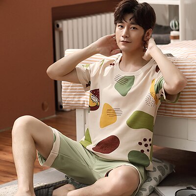 Conjunto de Pijama BZEL de estilo fresco para parejas, ropa interior con estampado de Fruta de dibujos animados, bonito vestido de noche verde, pantalones cortos de verano, , ropa de casa suelta: green / XXXL