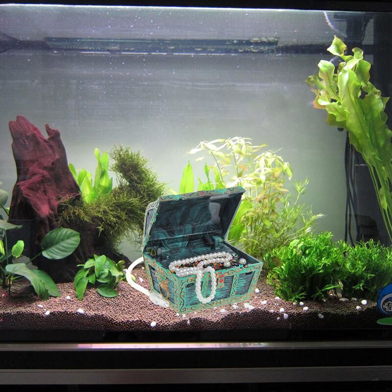 Skattekiste formet akvarium luft action ornament fisketank aquascaping dekor 85wc