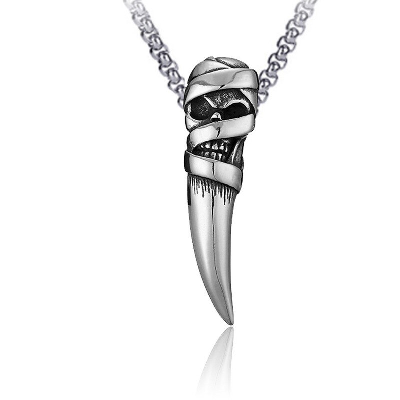 Vintage Skull Indian Wolf Tooth Pendant Necklace Men&#39;s Necklace Metal Dragon Tooth Pendant Jewelry Stainless Steel