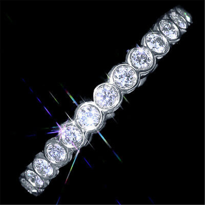 Anillo Eternity Promise para mujer, de Plata de Ley 925 pavé AAAAA cz, anillos de compromiso para boda, joyería de para nupcial: Silver / 7