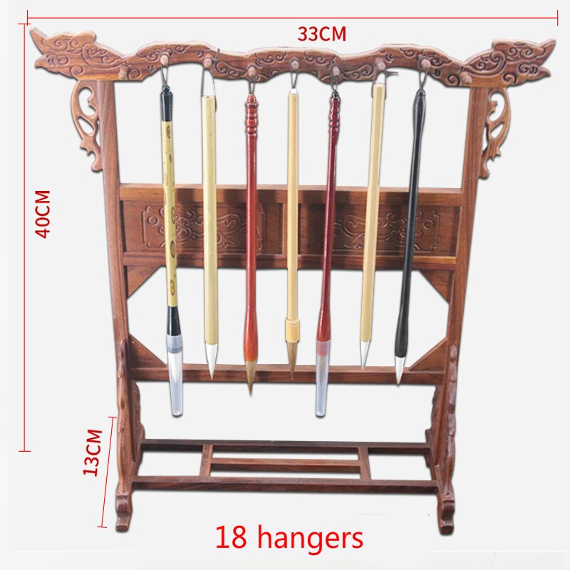 Unieke Solid Wenge Hout Schrijven Borstel Houder 12 Hangers Kalligrafie Penhouder Studie Schat Traditionele Schilderen Borstel Rack