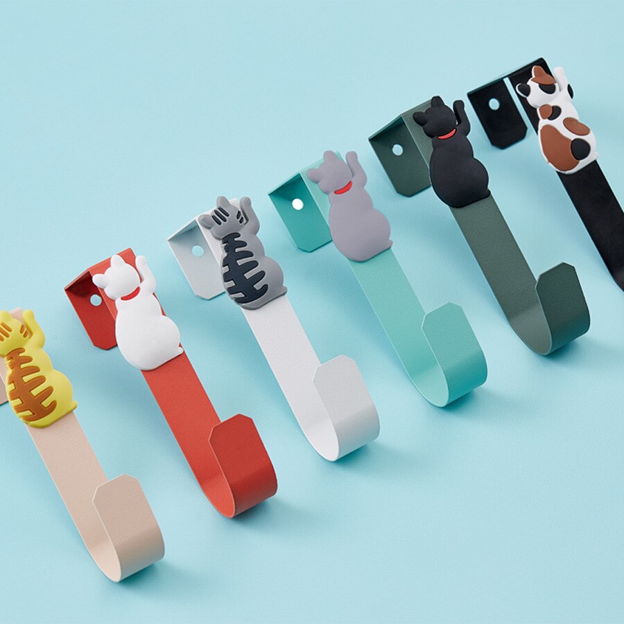 Cartoon kitten haak gratis punch deurhaak kinderkamer badkamer schattig dier ijzeren kapstok