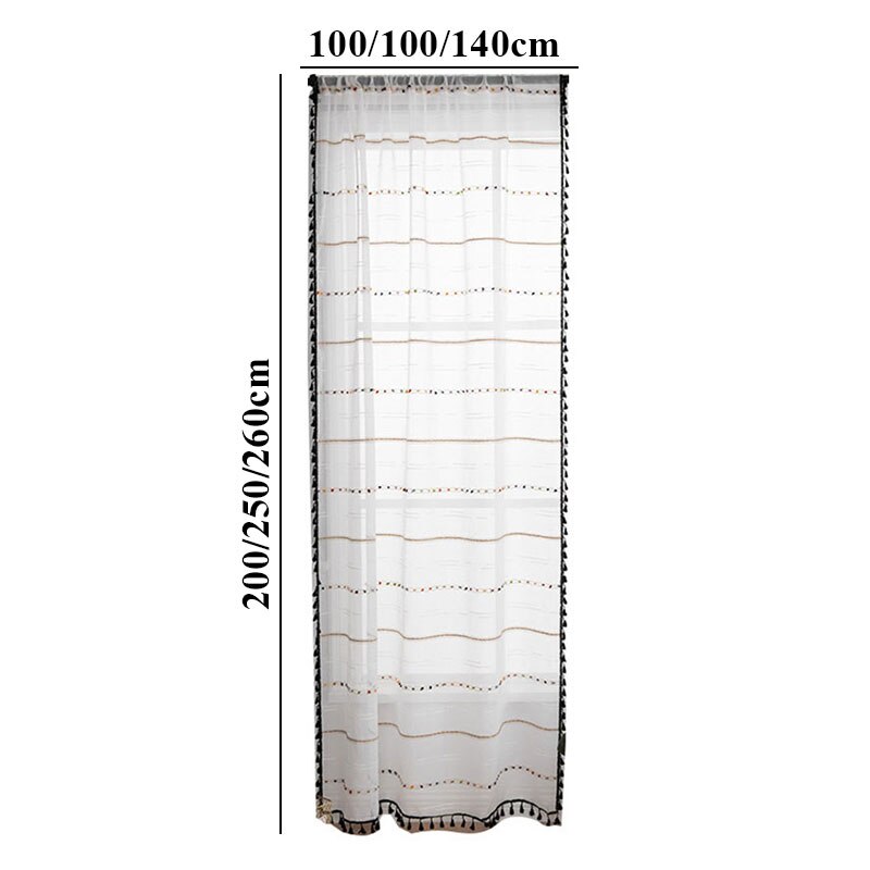 White Pom Pom Sheer Curtains For Girls Bedroom Living Room Tasseled Linen black Semi-Sheer Curtains Voile Panels
