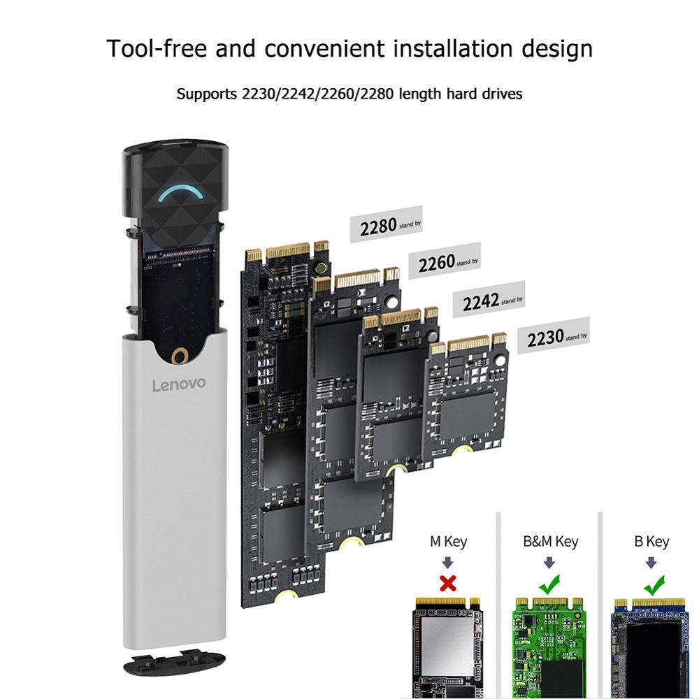 Lenovo  m2 ssd etui usb 3.1 to m .2 ngff ssd mobil harddisk diskboks 6 gbps eksternt kabinet etui  m2 sata ssd 2242 2260 2280