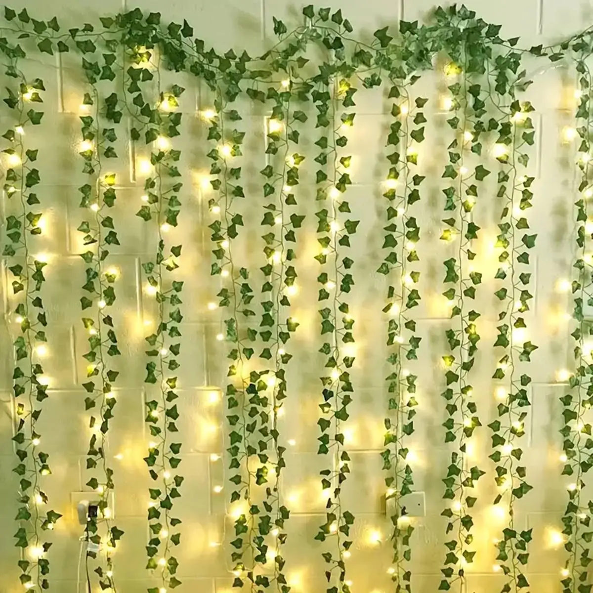 Cortina de luces de hoja de arce USB, guirnalda Artificial, hojas verdes de hiedra, plantas colgantes para habitación, jardín, , decoración de pared de boda