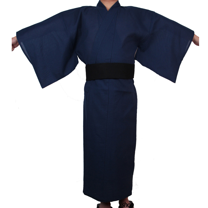 Japanischer traditioneller Samurai-Kimono für Männer, Yukata-Bademantel, Hekoobi, lockerer Stil, Saunakleidung, Homewear-Gürtel, langes Kleid aus Baumwolle