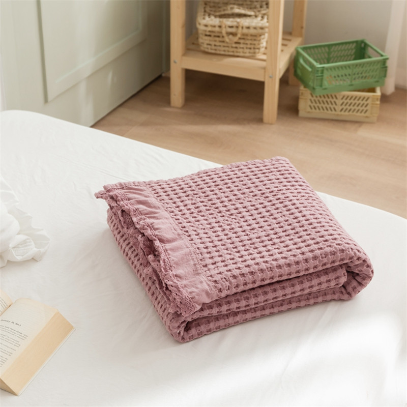 Czysta bawełna wafel wzburzyć rzuć narzuta na kanapę biuro podróży ciemnoróżowy lato klimatyzacja cienka poszewka na pościel tekstylia domowe