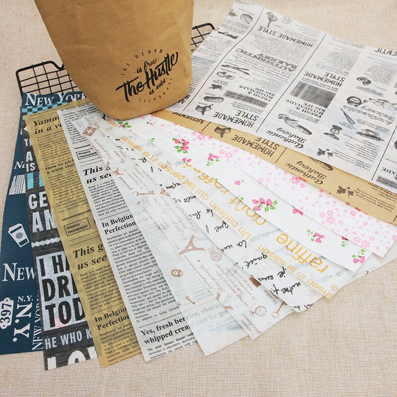 100Stck Neue Aktualisierung Länge Zeitung Stil Toast Öl-nachweisen Wachs Papier Lebensmittel Schnelle Lebensmittel Brot Öl-Papier lebensmittel Verpackung Papier Backen Werkzeug