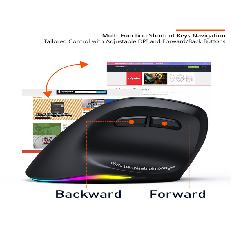 Wireless Vertical Mouse Left Hand Rechargeable Mute Button RGB DPI Adjustable Button Ergonomics Office Use Dual-mode