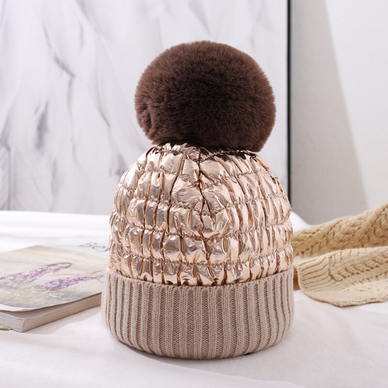 Cntang hoed voor dames, warme wintermutsen, donsmutsen, imitatie konijnenbont pompon, reflecterende mutsen, dames casual pet: Khaki