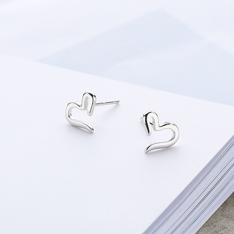 Real 925 Sterling Silver Jewelry For Women Heart Earrings Small Stud Earring For Girls Charms Jewelry