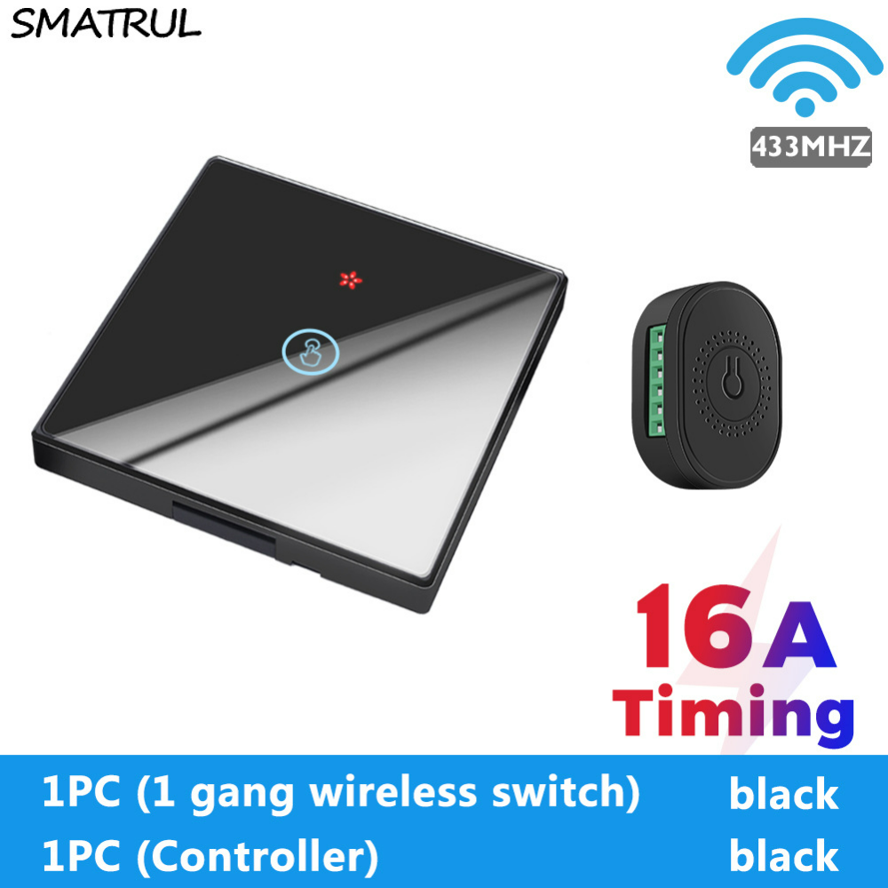 Smart Home Wireless Touch Switch AC 85-250V 16A Power Receiver 433Mhz Remote Control Glass Screen Wall Panel For Light Lamp: B1