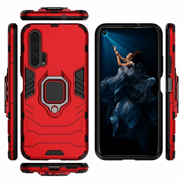 Caso armadura à prova de choque para huawei honor 20 pro caso anel titular suporte telefone capa traseira para huawei honor 20 honor20 pro 20pro capa: ABS / Vermelho