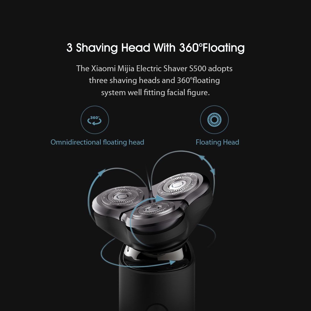 Xiaomi mijia elektrisk barbermaskine  s500 vandtæt mænd barbermaskine skægtrimmer 3 hoved flex tør våd vaskbar dobbelt klinge med led display
