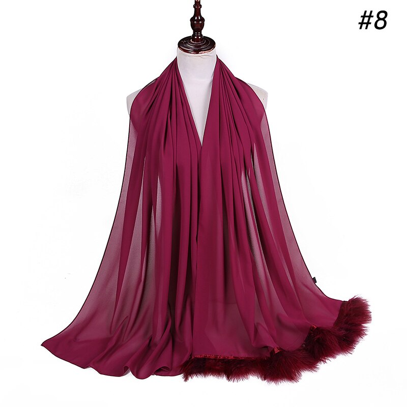 Veren chiffon sjaal hijab dons bubbelsjaal luxe populaire kwastjessjaals sjaal moslim sjaal 170 x 75cm: Kleur 8