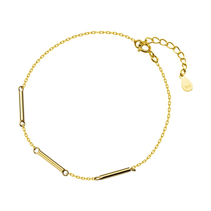 ROMAD Simple 925 Solid Real Sterling Silver Gold Stick Chain 16cm Bracelets For Teen Women Hand Accessories Jewelry R25
