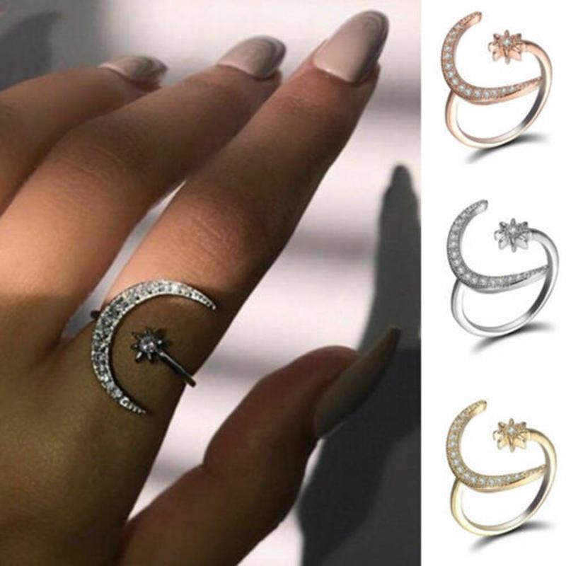 Legering Zilveren Maansikkel Ringen Gouden Ring Trouwringen Voor Vrouwen Mode-sieraden Femme Verstelbare Engagement Ring