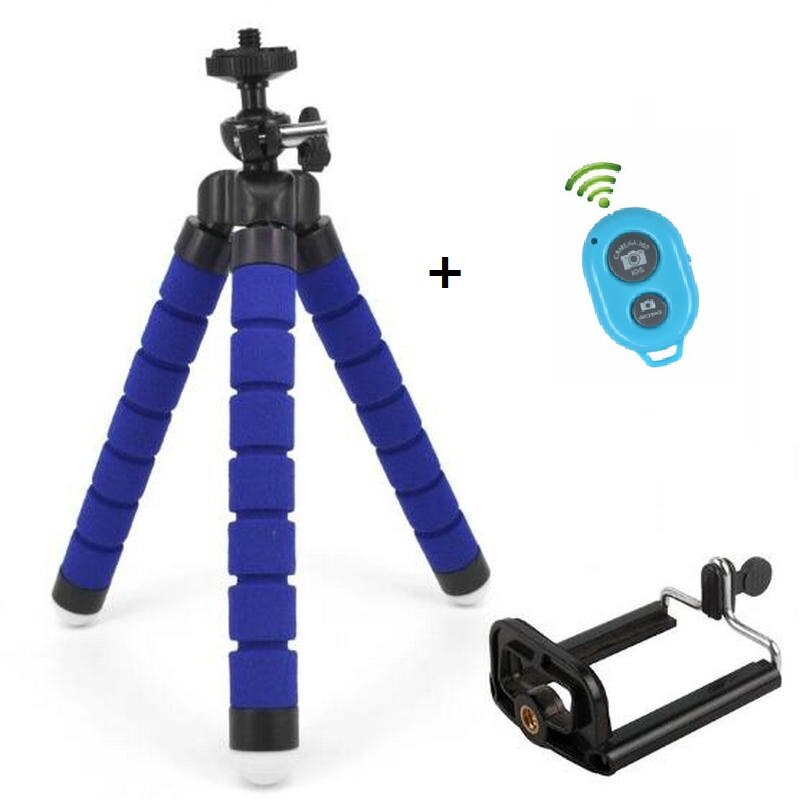 Universel sans fil Bluetooth trépied support à distance Flexible pieuvre téléphone caméra Selfie bâton trépied montage support de poulpe: blue with remote