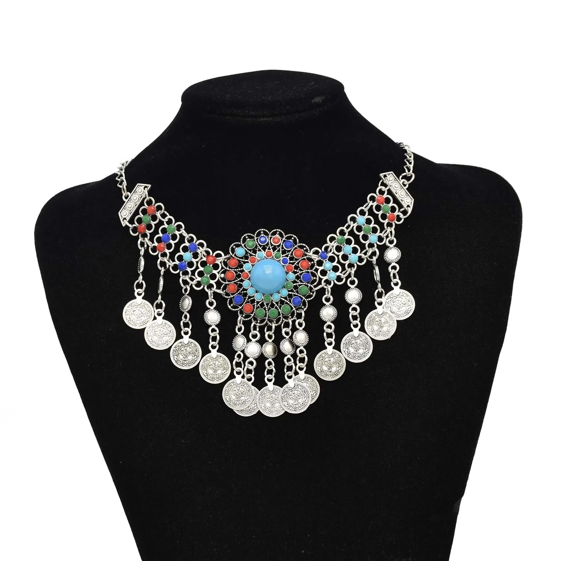 Gypsy Boehmian Hippie Kraag Kettingen voor Vrouwen Grote Dikke Tibetaans Zilveren Metalen Ketting Festival Turkse Partij Sieraden Cadeau