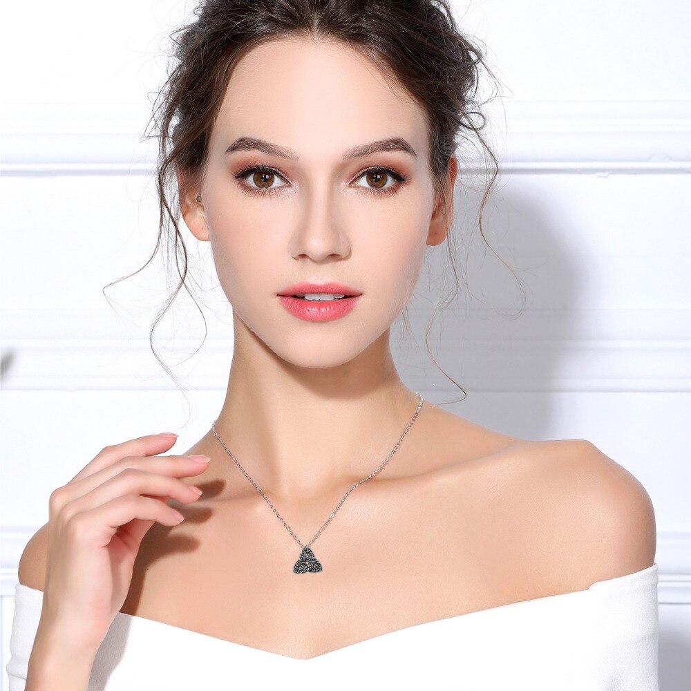 EUDORA 100% 925 Sterling Silber Celtics Dreieinigkeit Knoten Triquetra Anhänger Halskette Für Frauen Oxidiert Splitter Feine Schmuck CYD319