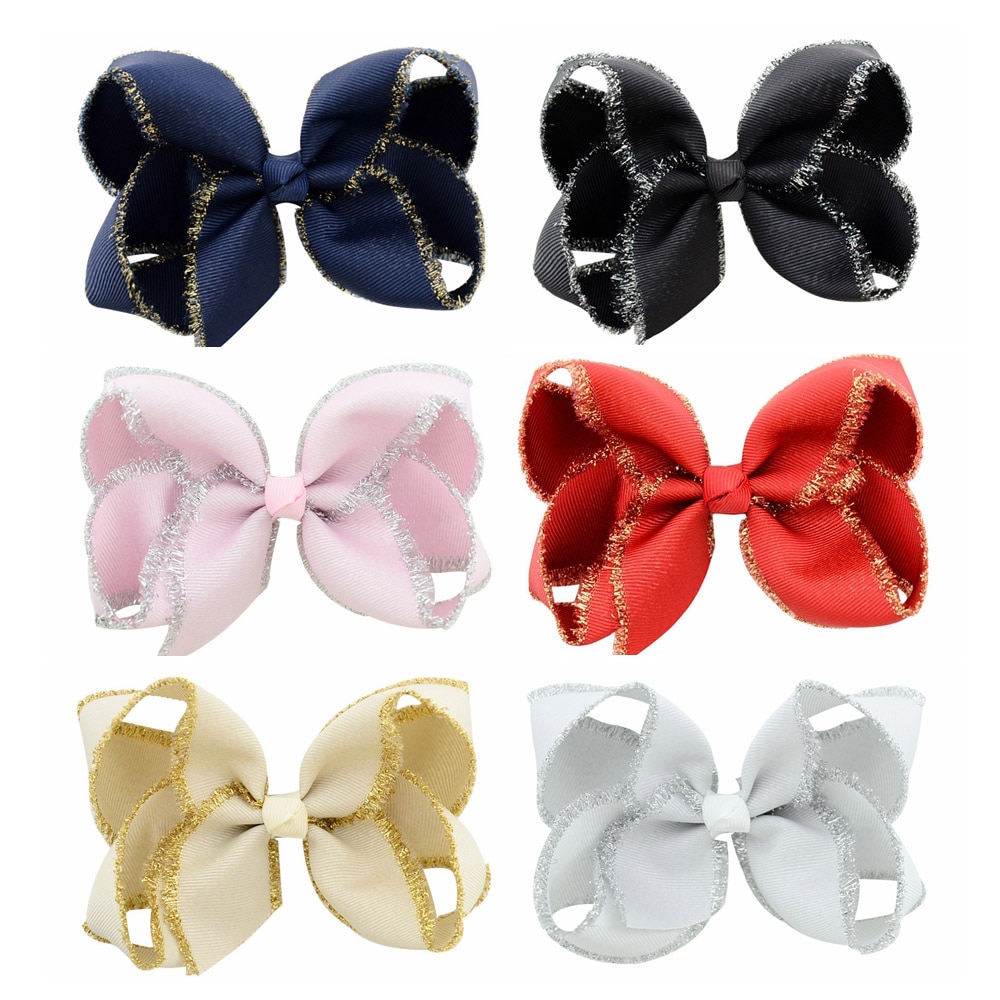 Lazos para el cabello para niñas, 1 pieza, 4 pulgadas, Boutique, dorado, cinta de lazo anudado sólido, accesorios hechos a mano con Clip de cocodrilo, 889