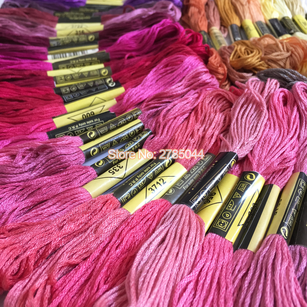 FASHEWELRY 210 Yards Polyester Embroidery Floss - 24 Colors Pink Crewel Cross Stitch Thread