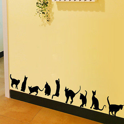 Zwart 150X26cm 9 Katten Muurstickers Vinyl Thuis Art Decor Kinderkamer Nursery Decal