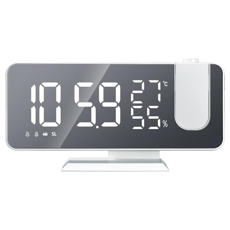 Moderne Desktop Decoratie Wekker Led Scherm Projectie Klok Radio Weersverwachting Klok Thermo-Hygrometer Wekker: white with white