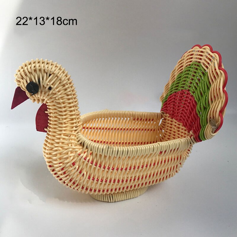 Cesta tejida de ratán para frutas, cuencos de forma bonita, bandeja para aperitivos de verduras, novedad, organizador de decoración del hogar con forma de Animal hecho a mano: Turkey