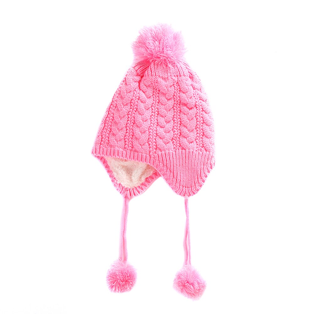 Børn vinter varm strik hue hue børn fletninger hue barn søde ørehætte casquette homme: Lyserød