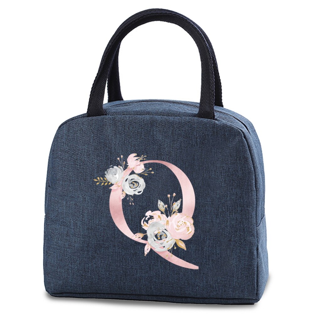 Saco térmico isolado almoço alimentos armazenamento sacos refrigerados zip piquenique tote carta rosa flor impressão fonte a b c d e bolsa: ROXO