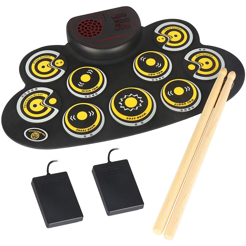 Electronic Drum Set Portable Electronic Roll Up Practice Pad Drum Kit with Built in Speakers Foot Pedals Drumsticks: Default Title