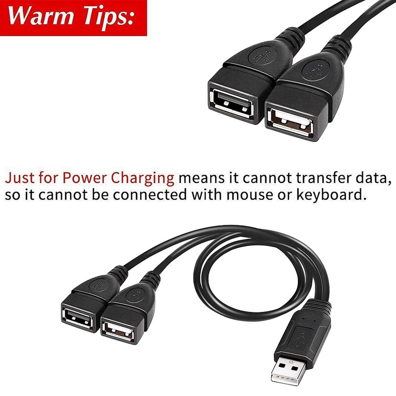 USB Splitter Cable, USB 2.0 A Male to Dual USB Female Jack Y Splitter Charger Cable