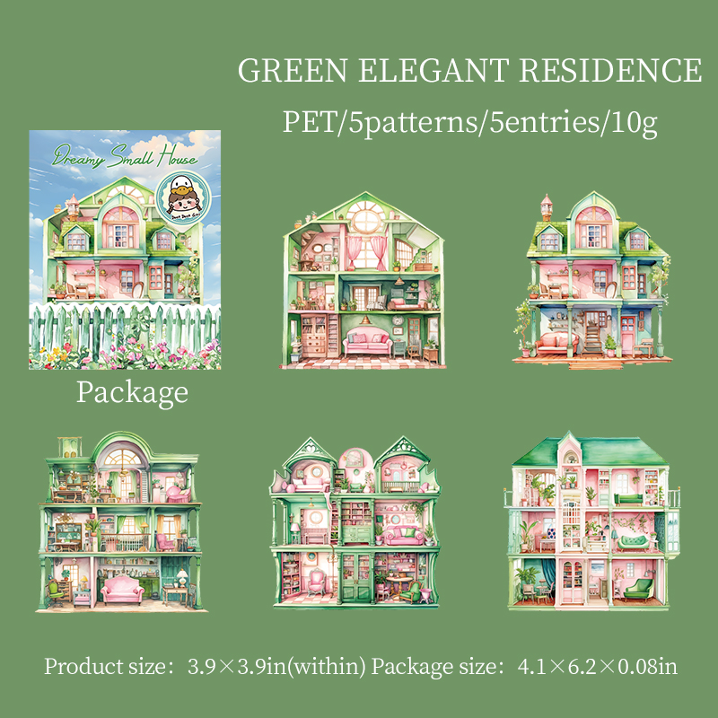 5-delig Dream House PET-stickerpakket DIY Scrapbooking Decor Fotoalbum Creatief briefpapier Collage Materialen Stickers: Dark Gray