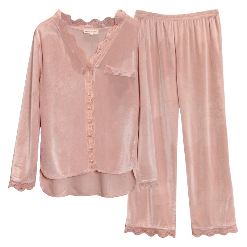Herfst Goud Fluwelen Pyjama Sets Vrouwen Thuis Draag Casual Lange Mouw Nachtkleding Pak Sexy Lente Nachtkleding Lounge Broek T798